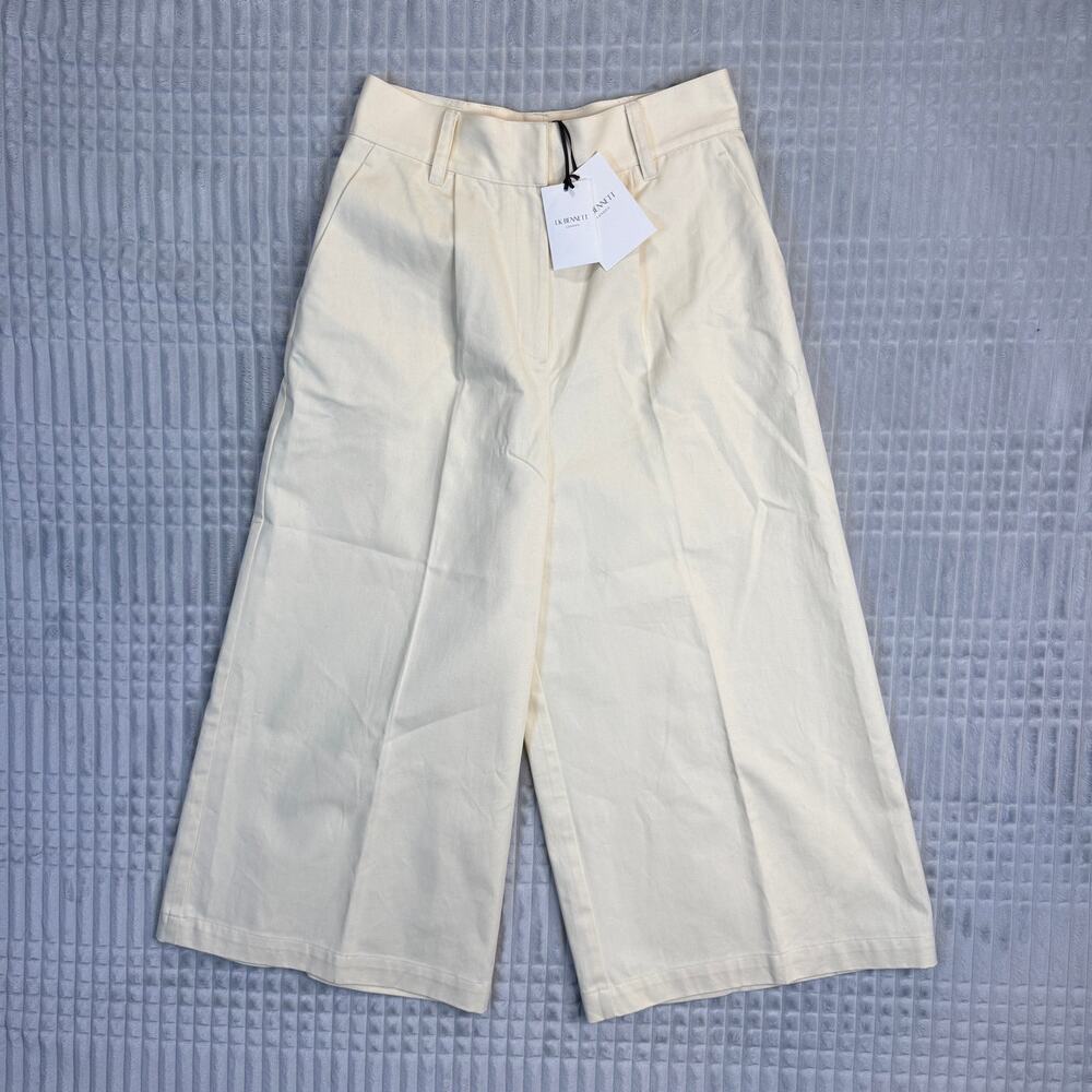 L.K. Bennett London Cream Wide Leg Cropped Trousers High Rise Pleated SZ 8 NWT